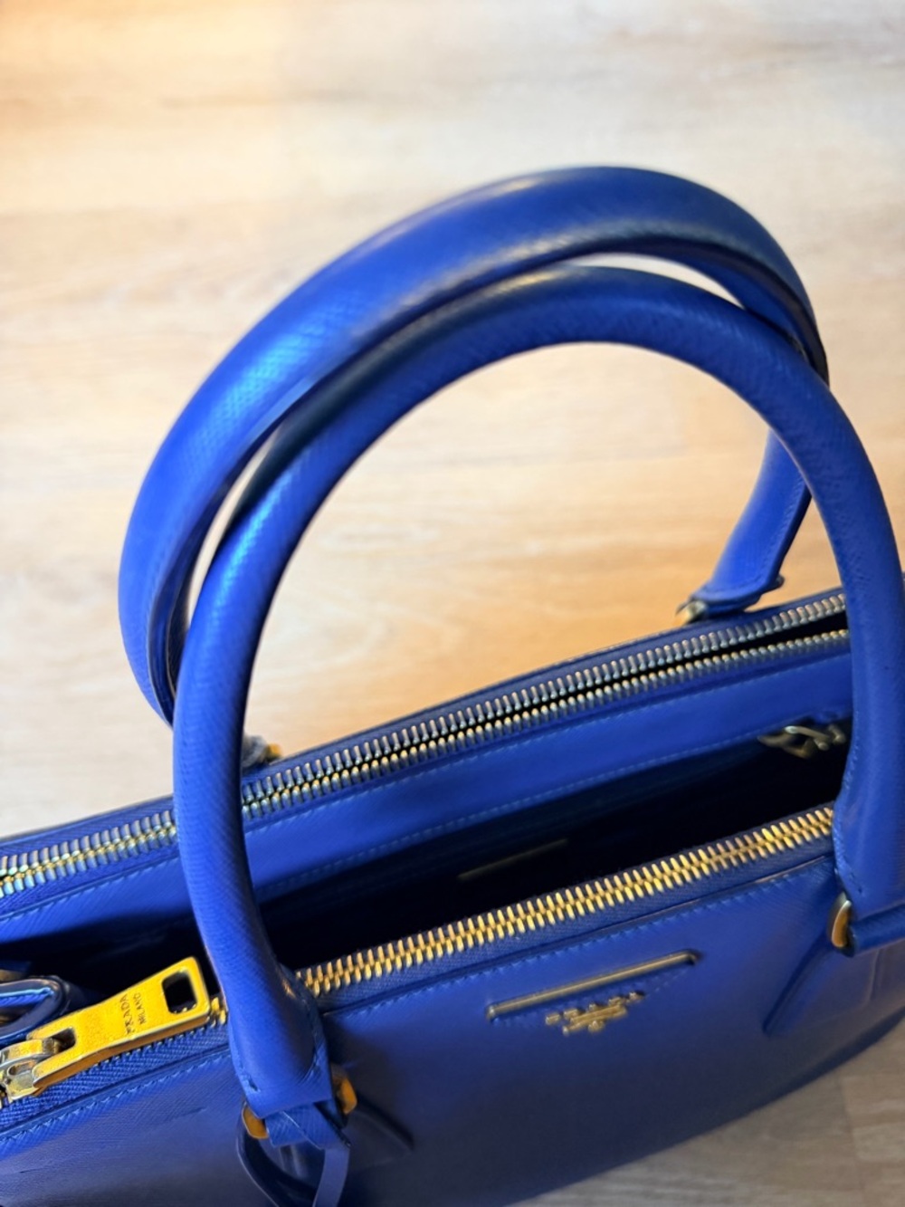 Prada Blue Saffiano Satchel with Gold Hardware - Picture 9 of 13